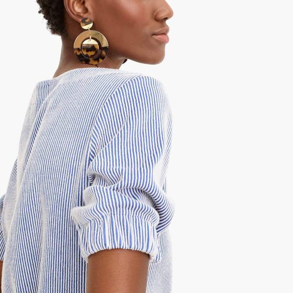 NWOT J. Crew Seersucker Blue Striped Top - Picture 2 of 10